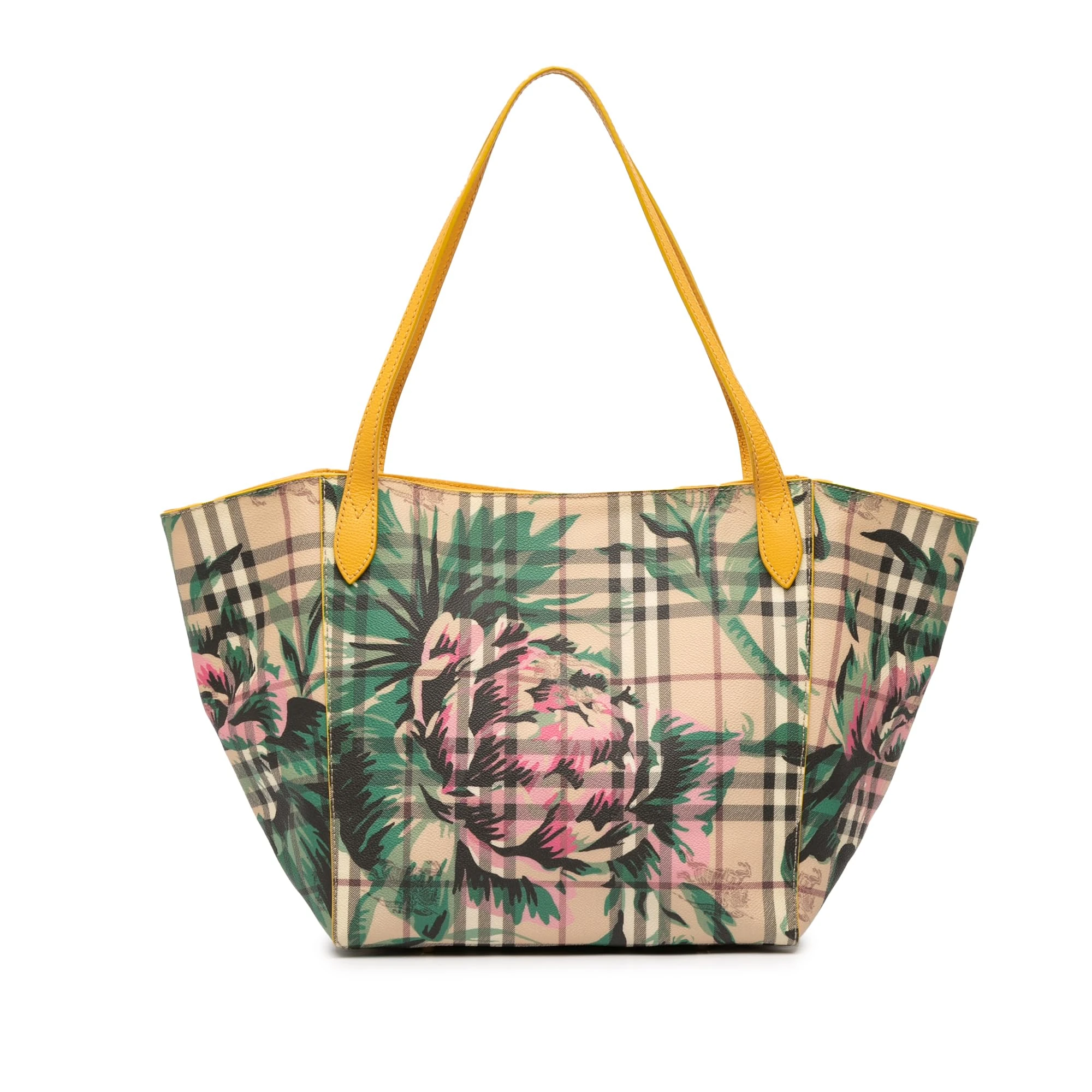 BURBERRY Pre-Loved Small Haymarket Check Floral Print Coated Canvas Canterbury Tote