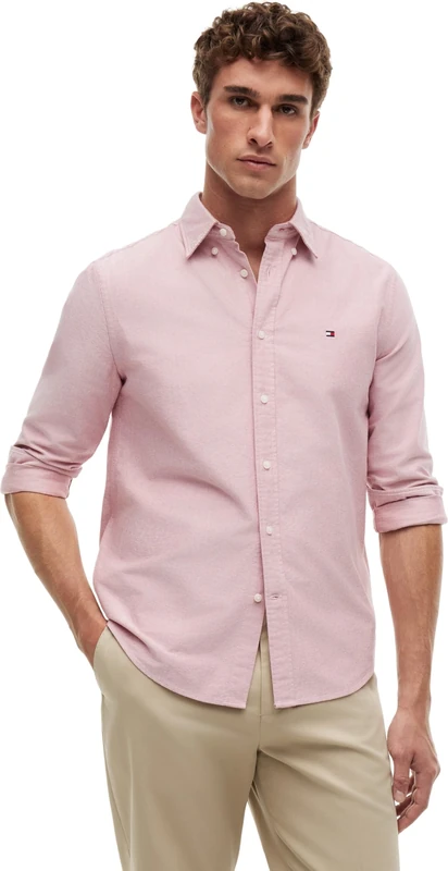 Tommy Hilfiger Men's Solid Heritage Oxford Rf Shirt Mw0Mw35774 L/S Shirt, RED (Medium Red), XS