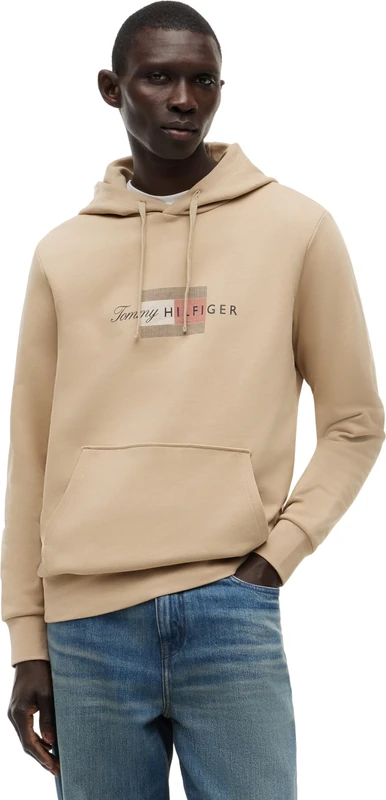 Tommy Hilfiger Men's Script Flag Hoodie MW0MW43220 Other Sweatshirts, BEIGE (Batique Khaki), S