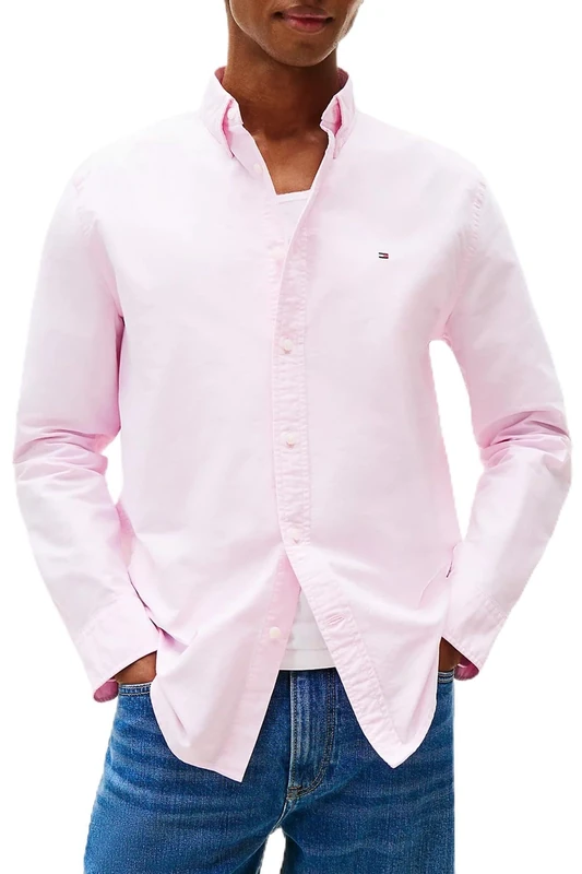 Tommy Hilfiger Men's Solid Heritage Oxford Rf Shirt Mw0Mw35774 L/S Shirt, Pink (Rose Petal), XL