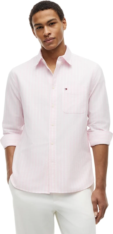 Tommy Hilfiger Men's Heritage Oxford Seasonal STP MW0MW43308 L/S Shirt, Pink (Rose Petal/Stripe), S