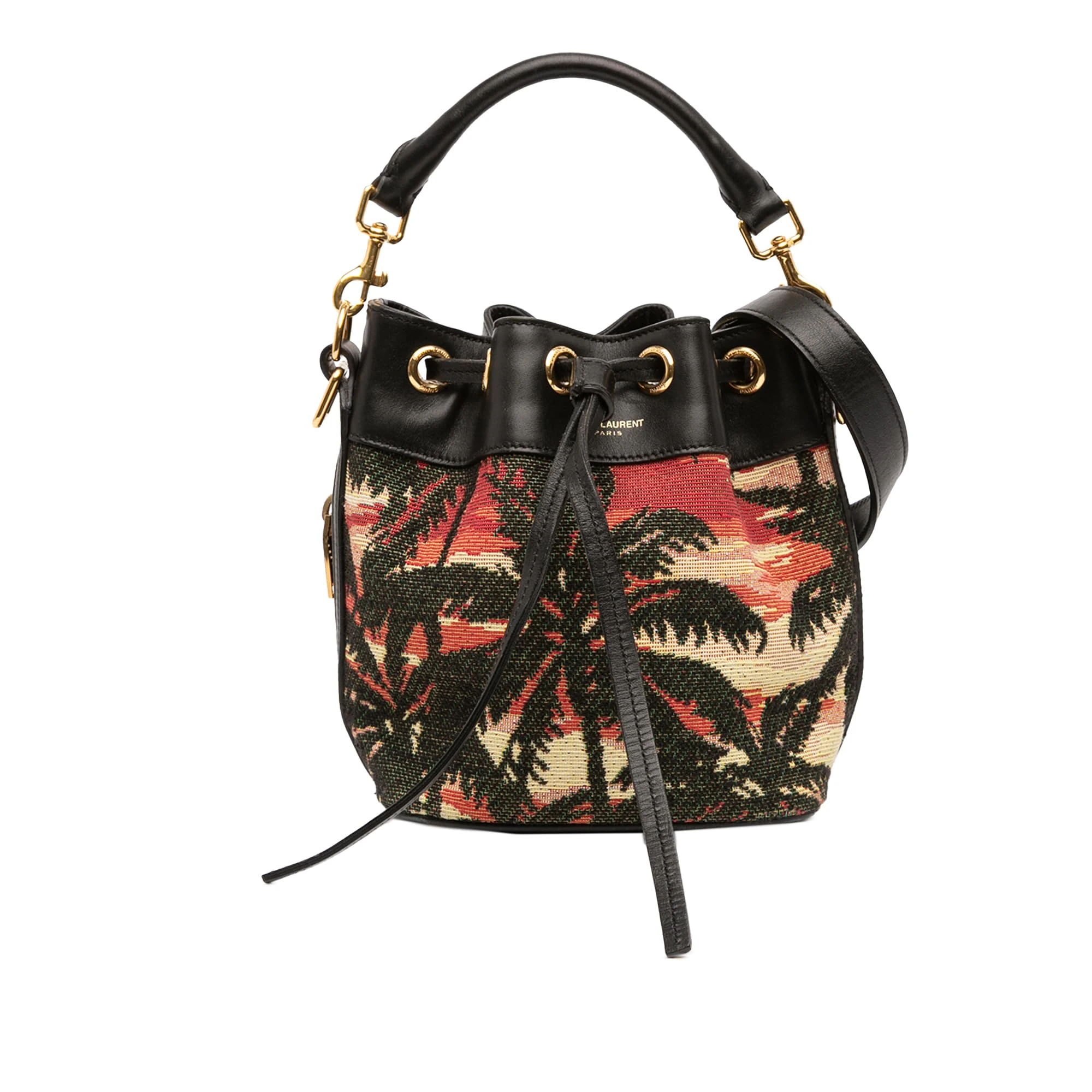 Saint Laurent Pre-Loved Small Palm Tree Print Canvas Emmanuelle Bucket Bag