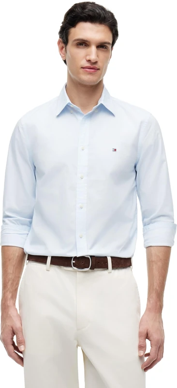 Tommy Hilfiger Men's Flex Poplin Small Print Shirt MW0MW43317 L/S Shirt, Blue (Sweet Blue/Allover), XS