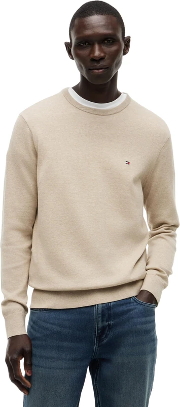 Tommy Hilfiger Men's Essential Ssnl Cotton Crew Neck Mw0Mw39999 Pullover Sweater, Beige (Batique Khaki Heather), M - Image 1