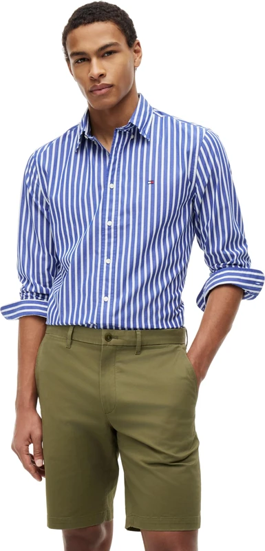 Tommy Hilfiger Men's Flex Poplin Seasonal Stripe Sht MW0MW43315 L/S Shirt, Blue (Wedge Blue/Stripe), XXL - Image 1