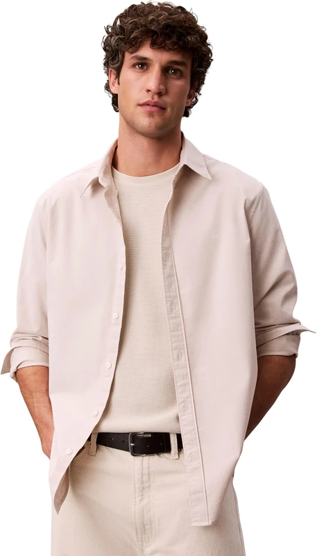 Calvin Klein Men's Classic Solid Oxford Shirt, Beige (White Pepper), XL
