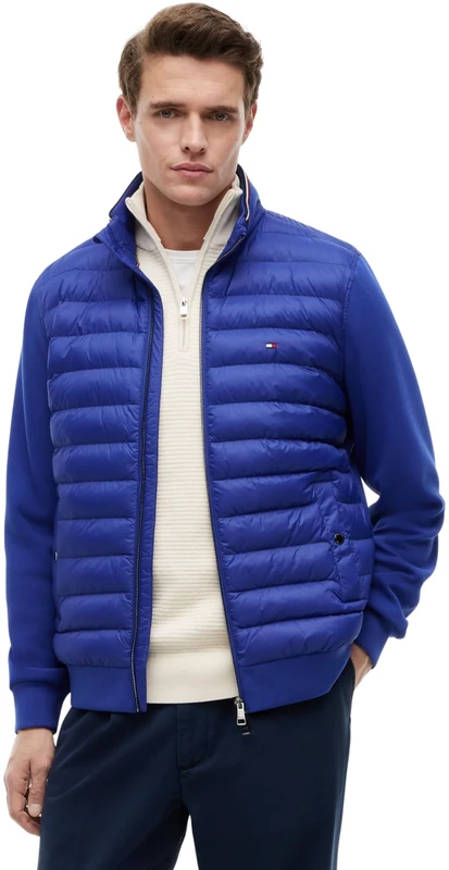 Tommy Hilfiger Men's Mix Media Ess Rwb Stand Collar Mw0Mw41329 Zip Through Sweatshirt, BLUE (Pigment Blue), S
