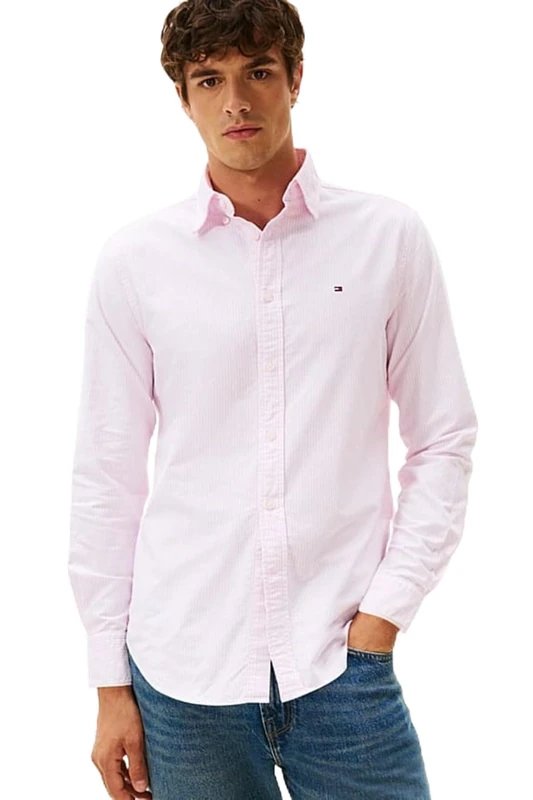 Tommy Hilfiger Men's Heritage Oxford Stripe Rf Shirt Mw0Mw36238 L/S Shirt, Pink (Rose Petal/White), S