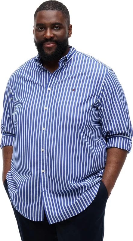 Tommy Hilfiger Men's Bt-Flex Pop Seasonalstp Sht-B MW0MW45109 L/S Shirt, Blue (Wedge Blue/Stripe), 4XL_Plus - Image 1
