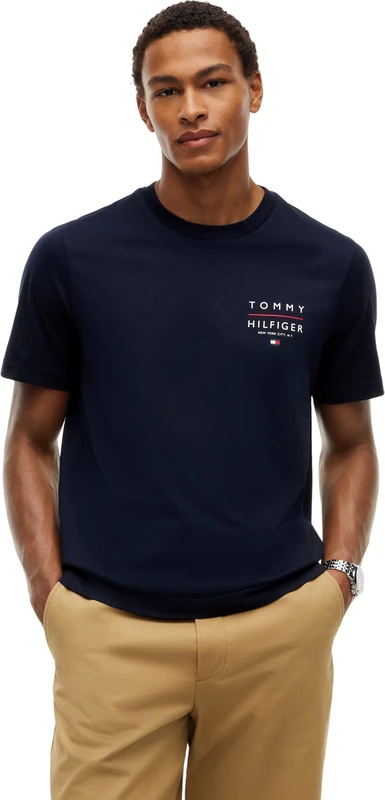 Tommy Hilfiger Men's Brand Love Left Chest RWB Tee MW0MW44361 S/S T-Shirt, Blue (Desert Sky), XXL