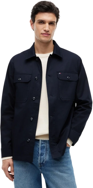 Tommy Hilfiger Men's Cotton Blend Shirt Jacket MW0MW43471 Overshirt Jacket, BLUE (Desert Sky), S