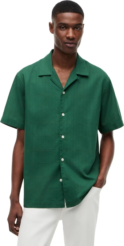 Tommy Hilfiger Men's Open Structure Windowpane Shirt MW0MW43450 L/S Shirt, Green (Street Green), S