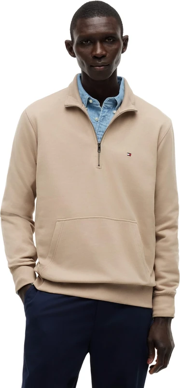 Tommy Hilfiger Men’s Sweatshirt with Zip Essential Terry New with Stand Collar, Beige (Batique Khaki), S