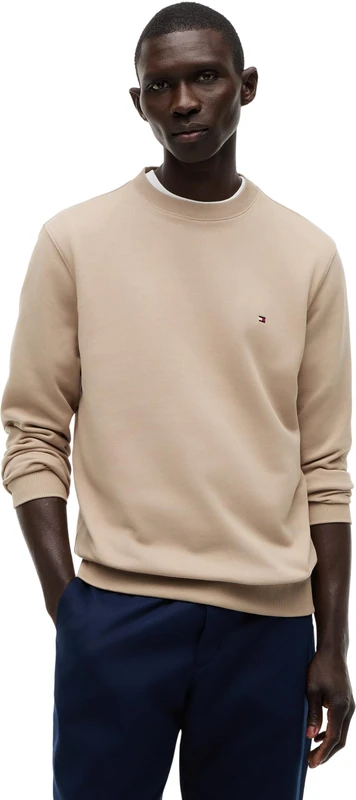 Tommy Hilfiger Men's Essential Terry Crewneck MW0MW37237 Pullover Sweatshirt, BEIGE (Batique Khaki), XL