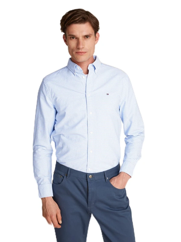 Tommy Hilfiger Men's Heritage Oxford Gingham Rf Shirt MW0MW36395 L/S Shirt, Blue (Cloudy Blue/Check), M