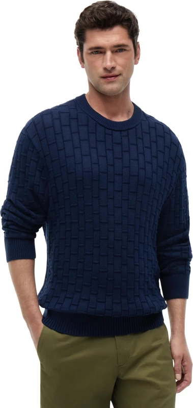 Tommy Hilfiger Men's Mock Cable Crew Neck MW0MW43261 Other Sweaters, Blue (Carbon Navy), M