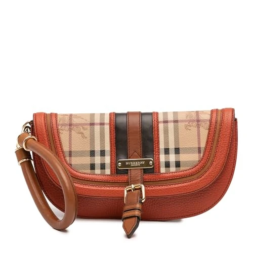 BURBERRY Pre-Loved Haymarket Check Coated Canvas And Grained Leather Clutch Bag