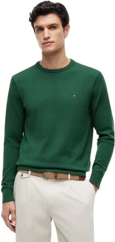 Tommy Hilfiger Men's Essential Ssnl Cotton Crew Neck Mw0Mw39999 Pullover Sweater, Green (Street Green), XL