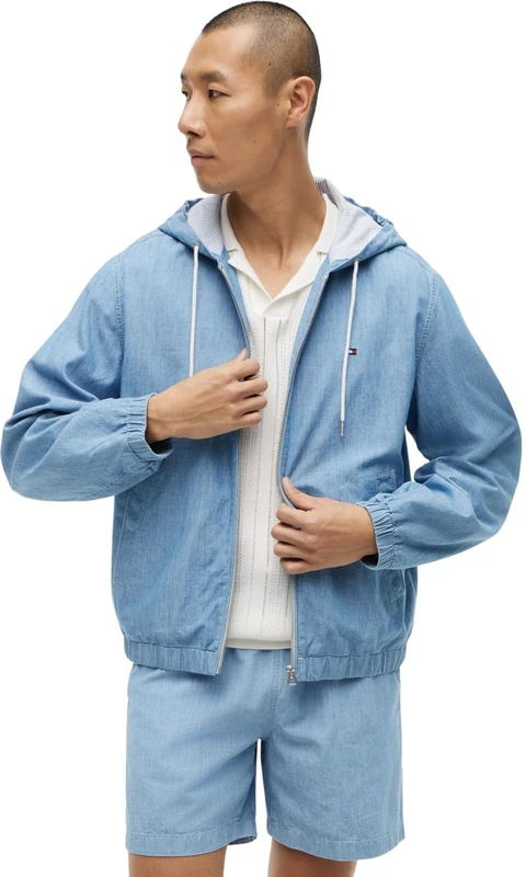 Tommy Hilfiger Men's Chambray Hooded Jacket MW0MW43998 Other Jackets, BLUE (Mid Wash), S