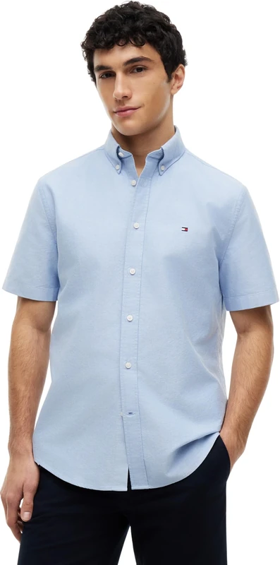 Tommy Hilfiger Men's Heritage Oxford Rf Shirt S/S MW0MW36272 S/S Shirt, Blue (Shirt Blue), XS