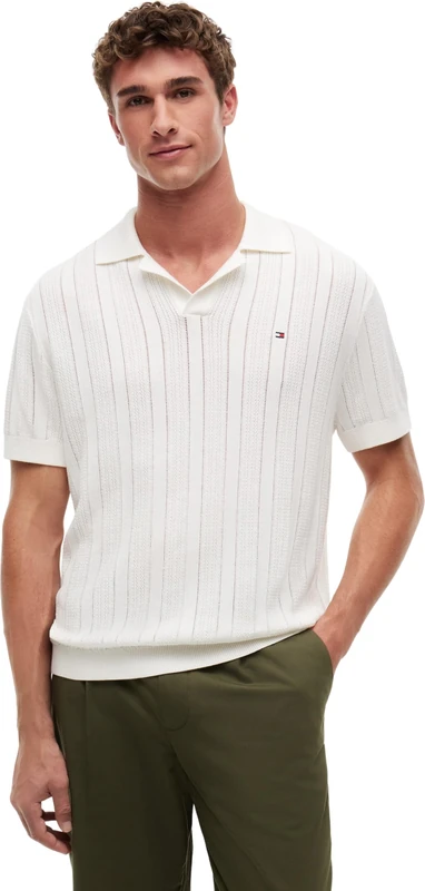 Tommy Hilfiger Men's Pointelle Structure Resort Polo MW0MW43247 Other Sweaters, Yellow (Ivory Petal), L