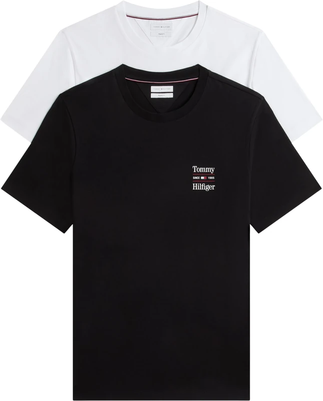 Tommy Hilfiger Men's 2 Pack Chest Graphic Reg Tees MW0MW45091 S/S T-Shirt, Multi (White/Black), L