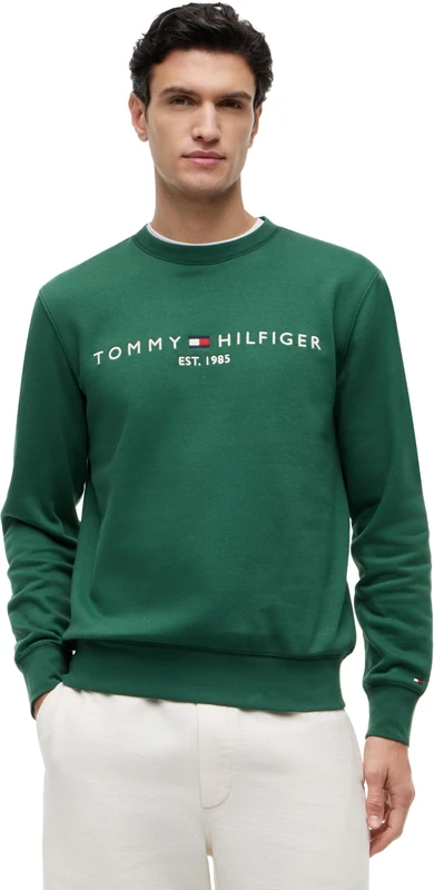 Tommy Hilfiger Men's Tommy Logo Sweatshirt Mw0Mw11596 Pullover Sweatshirt, GREEN (Street Green), XL