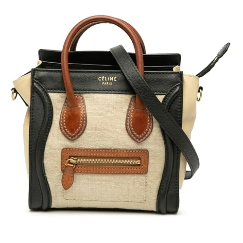 Celine Pre-Loved Nano Tricolor Canvas And Leather Luggage Tote Handbag
