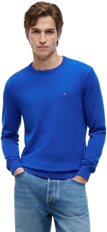 Tommy Hilfiger Men's Essential Ssnl Cotton Crew Neck Mw0Mw39999 Pullover Sweater, Blue (Regal Blue), XS