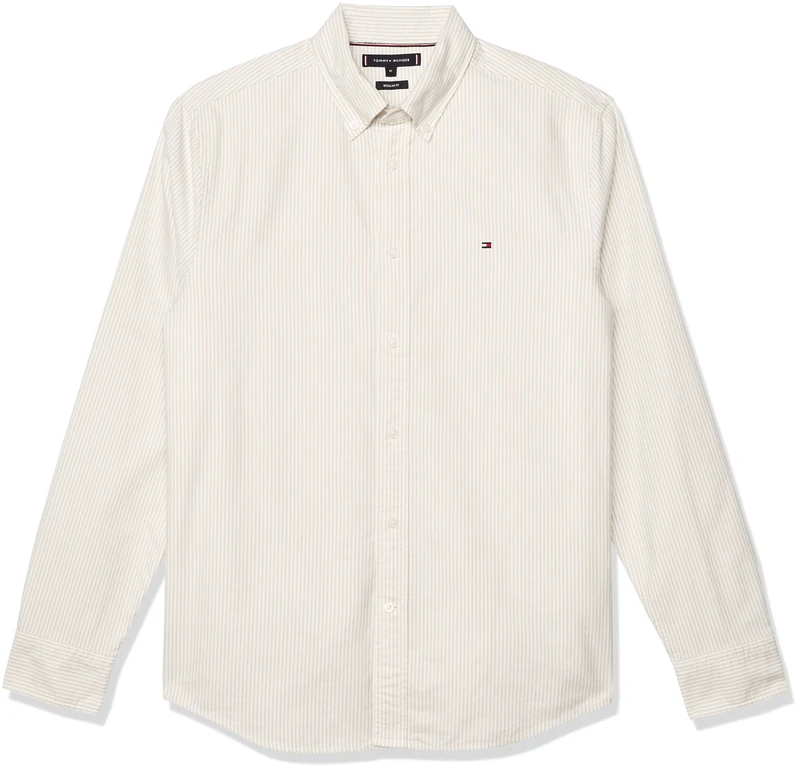 Tommy Hilfiger Men's Heritage Oxford Stripe Rf Shirt Mw0Mw36238 L/S Shirt, Beige (Safari Canvas/White), XS