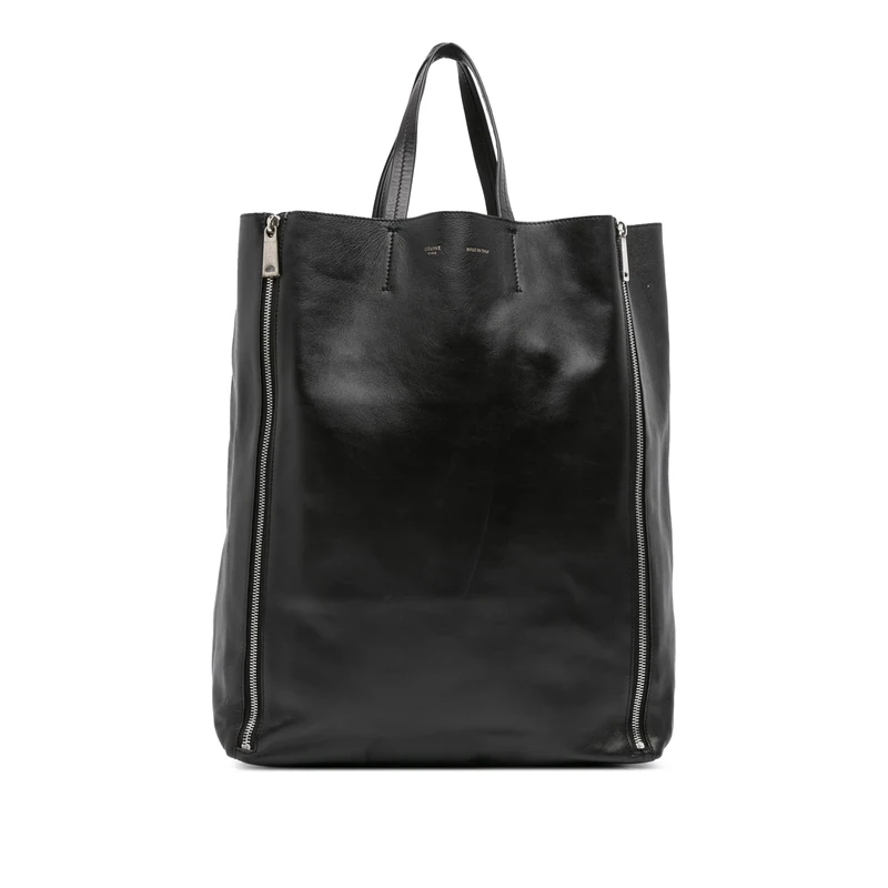 Celine Pre-Loved Lambskin Vertical Zip Tote - Black Leather