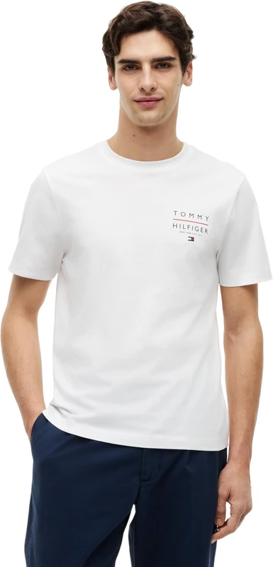 Tommy Hilfiger Men's Brand Love Left Chest RWB Tee MW0MW44361 S/S T-Shirt, White (White), M