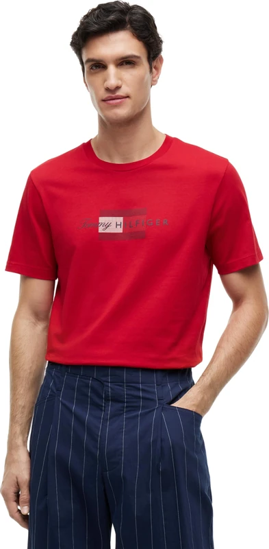 Tommy Hilfiger Men's Script Flag Regular Tee MW0MW43226 S/S T-Shirt, RED (Medium Red), M