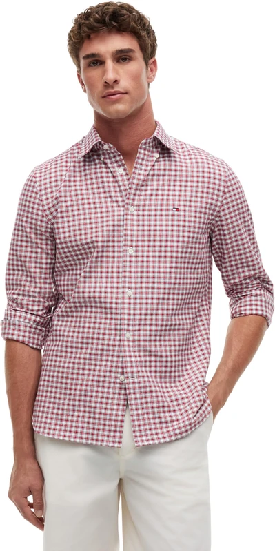 Tommy Hilfiger Men's Heritage Oxford Small Check Sht MW0MW43305 L/S Shirt, RED (Medium Red/Check), XXL