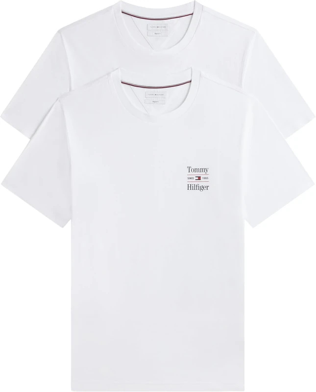 Tommy Hilfiger Men's 2 Pack Chest Graphic Reg Tees MW0MW45091 S/S T-Shirt, Multi (White/White), M