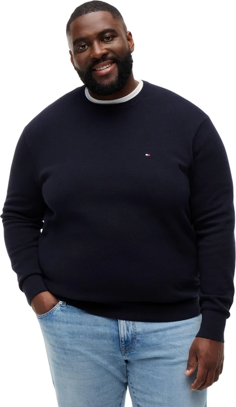 Tommy Hilfiger Men's Jumper Essential Structure Crew Neck in Cotton, Blue (Desert Sky), 4XL