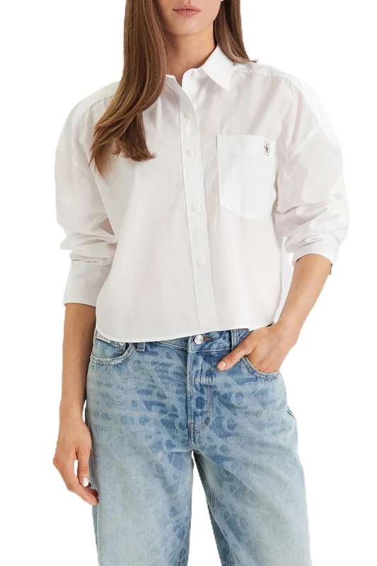Calvin Klein Women's Cotton Poplin Cropped Shirt Wove LV047F148G Other Shirts, White (Brilliant White), S