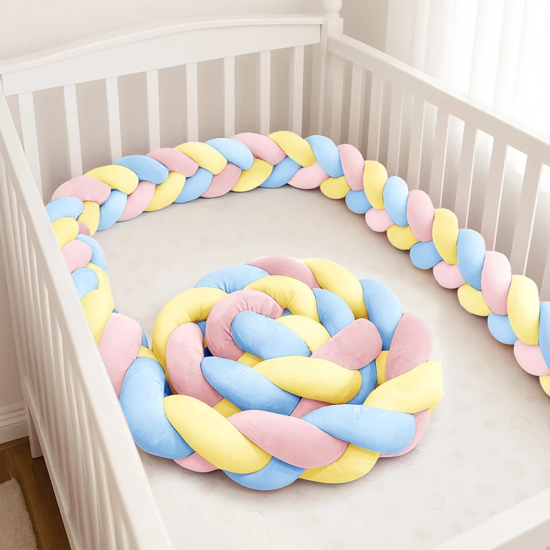 GYCS Ultra-Soft Knotted Pregnancy Pillow Braided Toddler Bed Guard Rail Knot Cushion Cotton Bed Set All Round Protector Suitable for Home Bedroom Decor Fits All Bed Types,A09,400cm
