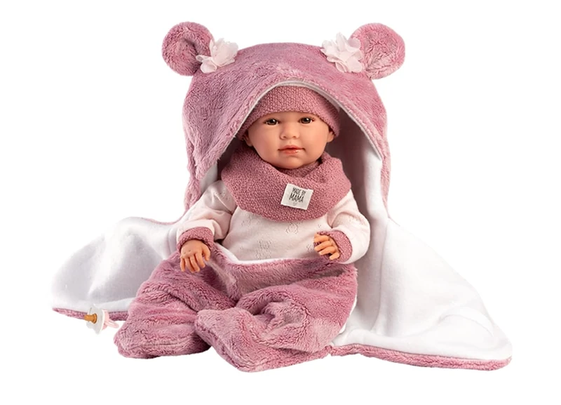 Llorens 1074130 Mimi Llorona Doll with Brown Eyes and Soft Body, Baby Doll with Outfit and Blanket with Hood, 42 cm