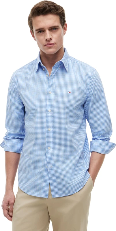 Tommy Hilfiger Men's Flex Poplin Gingham Shirt MW0MW43319 L/S Shirt, Blue (Blue Spell/Check), XXL
