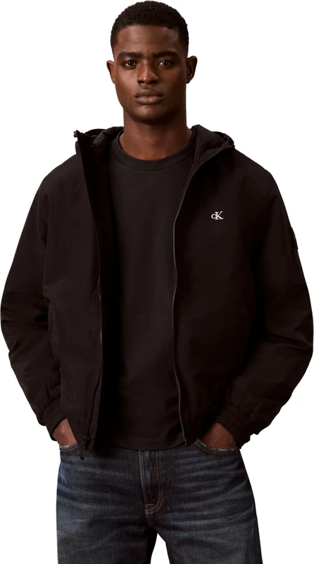 Calvin Klein Men's Transitional Jacket Padded Nylon with Hood, Black (Black), XL