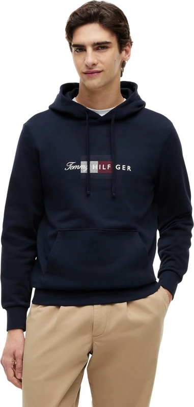 Tommy Hilfiger Men's Script Flag Hoodie MW0MW43220 Other Sweatshirts, BLUE (Desert Sky), S