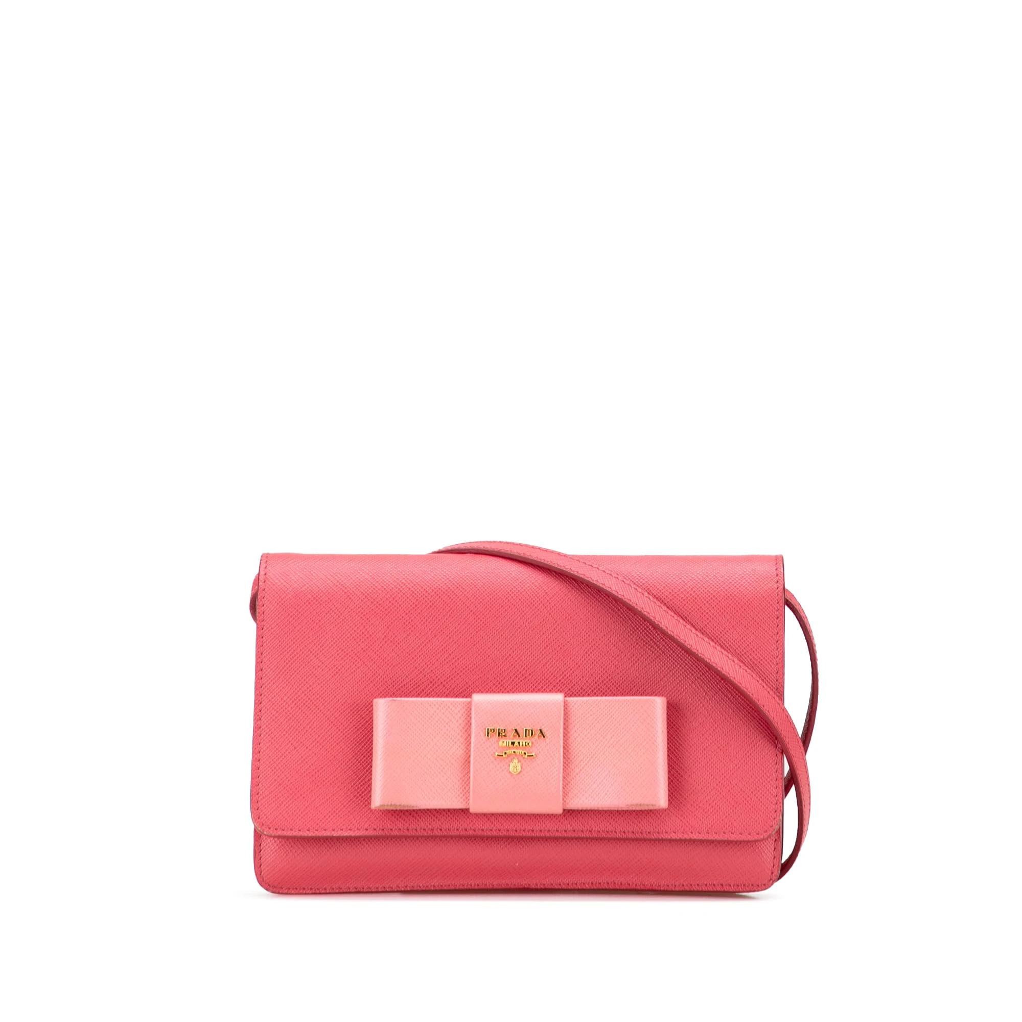 Prada Pre-Loved Saffiano Lux Bow Wallet On Strap