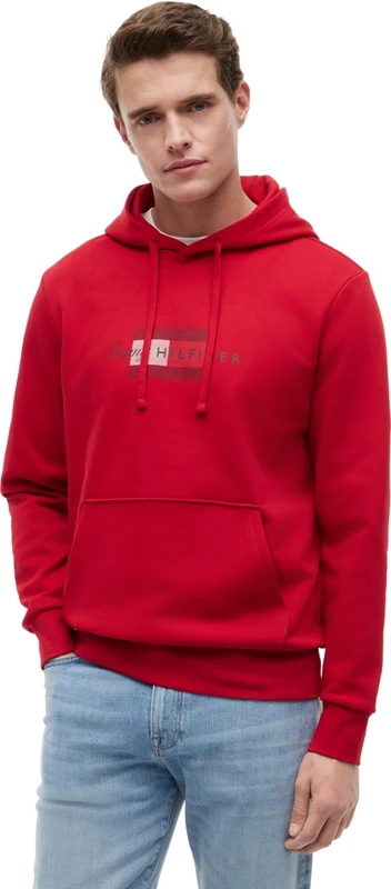 Tommy Hilfiger Men's Script Flag Hoodie MW0MW43220 Other Sweatshirts, RED (Medium Red), XL