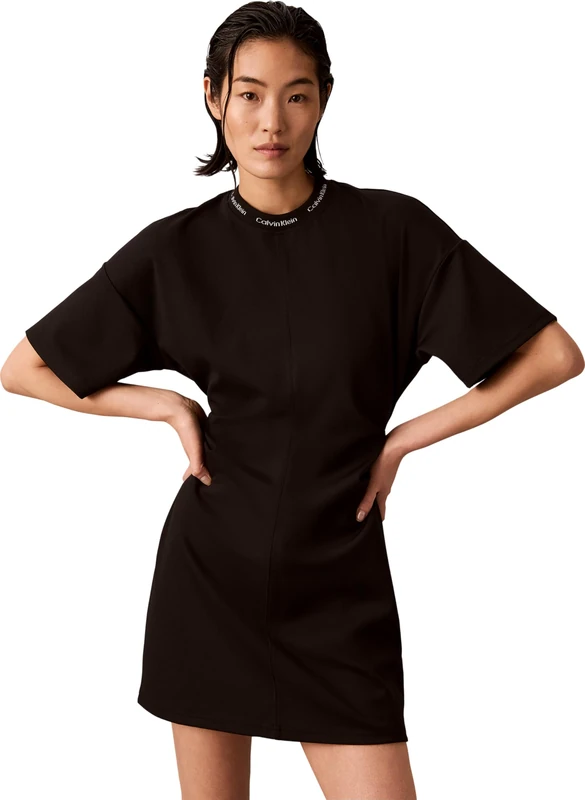 Calvin Klein Women's Ss Logo Rib Interlock T-Shirt Dr LV047G251G Dresses, Black (Black), XXL - Image 1