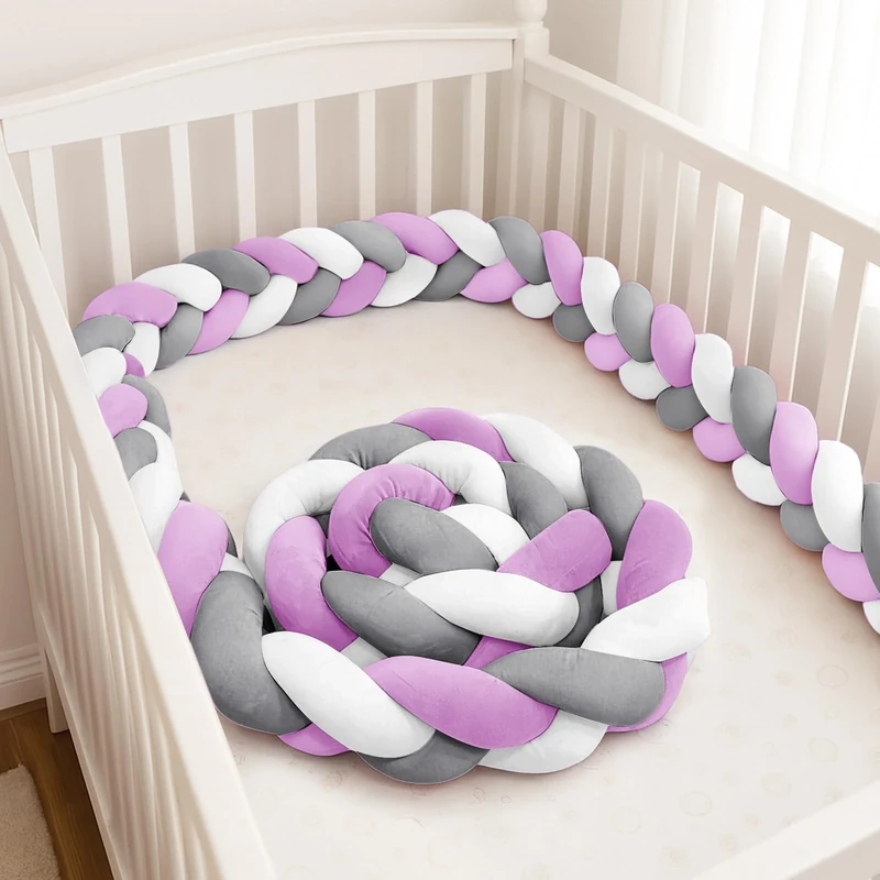 GYCS Ultra-Soft Knotted Pregnancy Pillow Braided Toddler Bed Guard Rail Knot Cushion Cotton Bed Set All Round Protector Suitable for Home Bedroom Decor Fits All Bed Types,A04,400cm