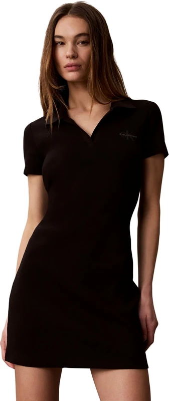 Calvin Klein Women's Ss Monologo 2X2 Baby Rib Polo Dr LV047G237G Dresses, Black (Black), L
