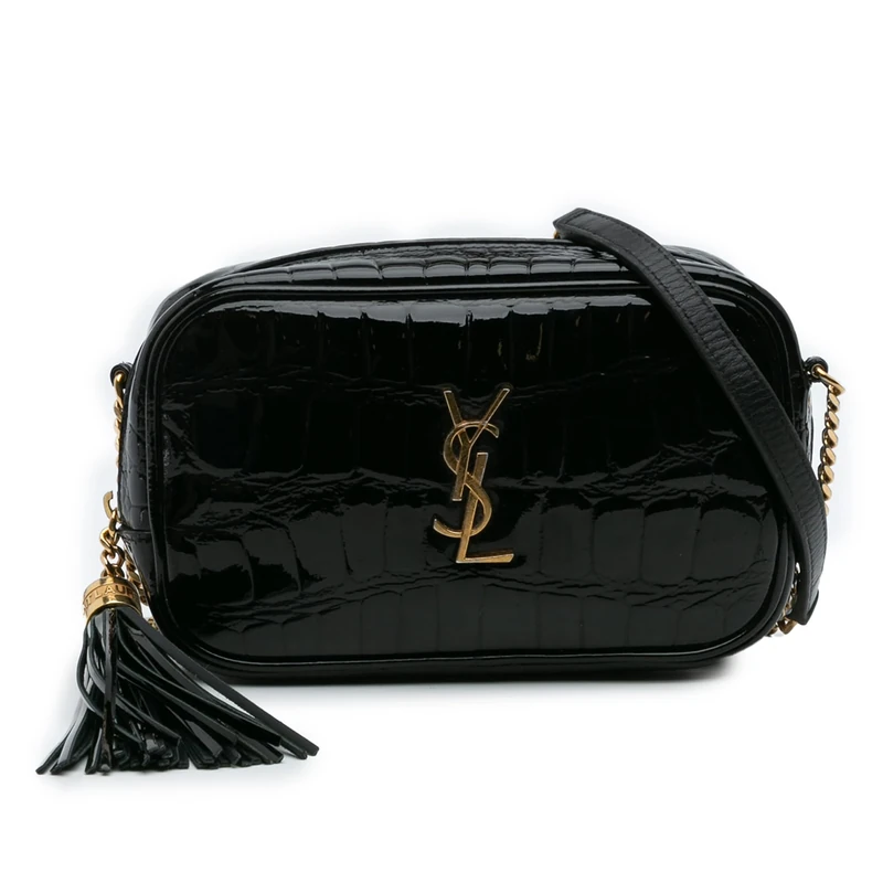 Yves Saint Laurent Pre-Loved Mini Croc Embossed Patent Monogram Lou Camera Bag Crossbody