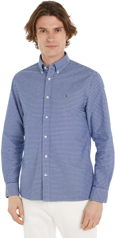 Tommy Hilfiger Men's Heritage Oxford Gingham Rf Shirt MW0MW36395 L/S Shirt, Blue (Royal Blue/Check), XS - Image 1