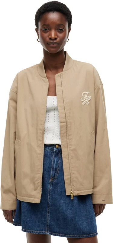 Tommy Hilfiger Women's Cotton Bomber WW0WW49846 Bomber Jacket, BEIGE (Camel), 46